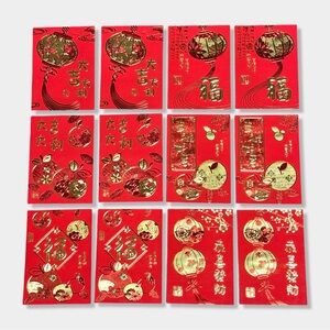 World Market 12 pc Set Lot Chinese Happy New Year Lucky Money Red Gold Envelopes